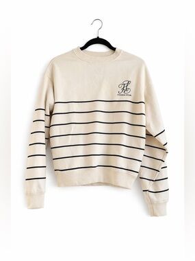 Stockholm Atelier Cream Striped Sweatshirt XS | Cropped Neutral Minimalist